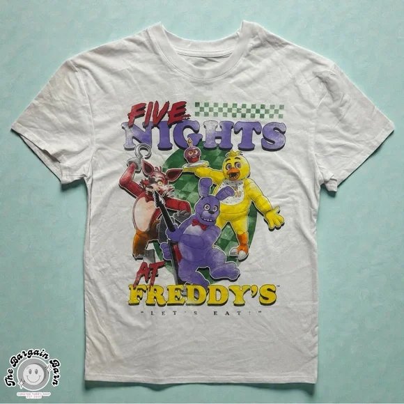 Five Nights at Freddy’s Graphic T-Shirt FNAF Characters White Horror Tee (Md) - Picture 1 of 5